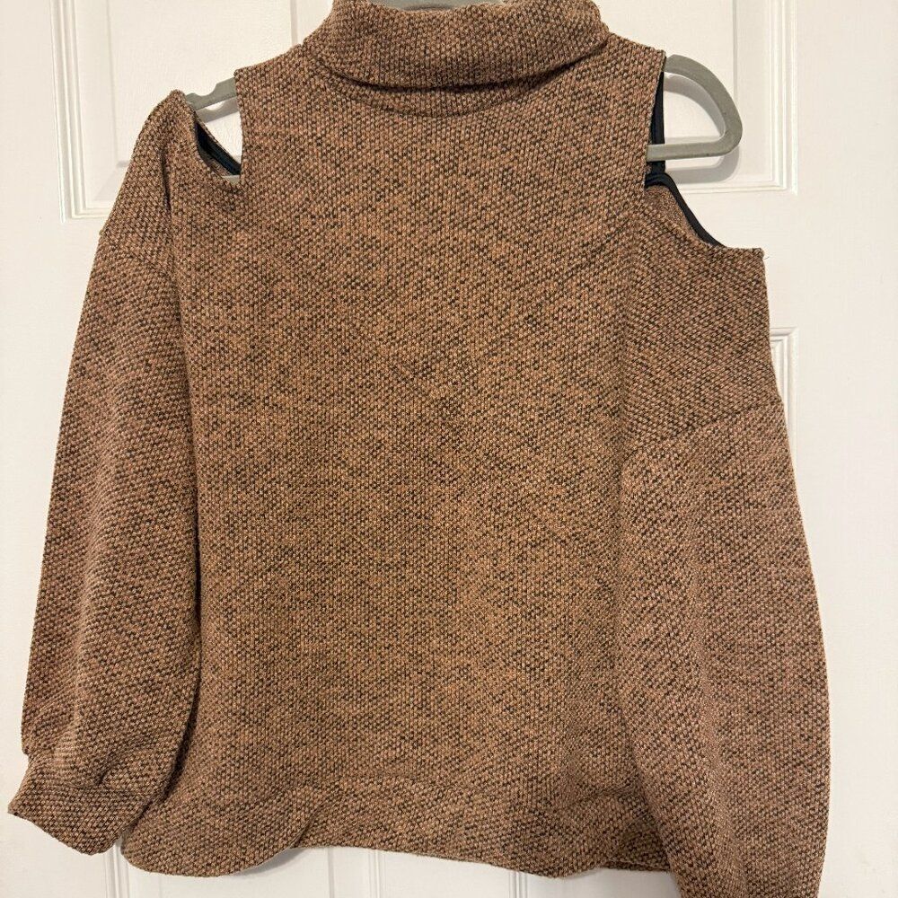 Sugarfox Brown Cold Shoulder Sweater Size L/XL Textured Knit Pullover EUC